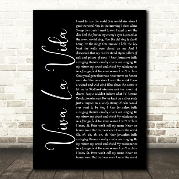 Coldplay Viva La Vida Black Script Song Lyric Music Print