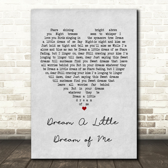 Doris Day Dream A Little Dream of Me Grey Heart Song Lyric Music Print