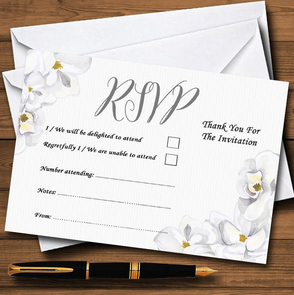 Stunning White Watercolour Magnolias Personalized RSVP Cards