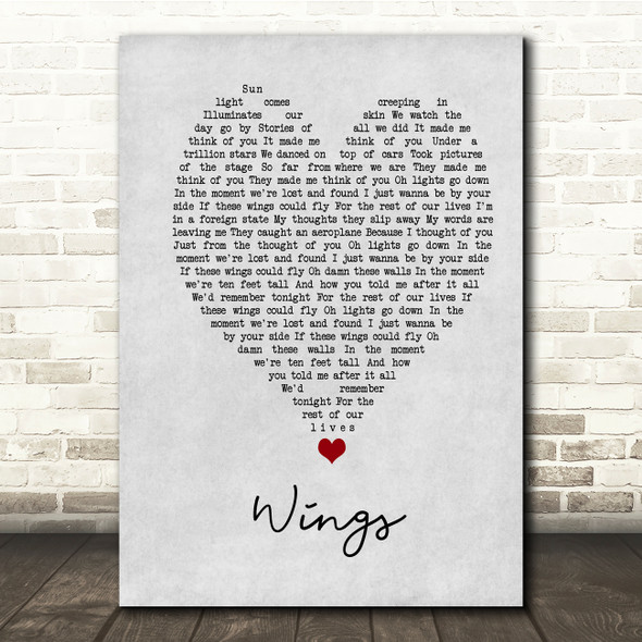 Birdy Wings Grey Heart Song Lyric Music Print