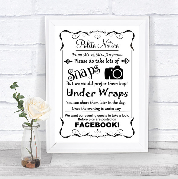 Black & White Don't Post Photos Facebook Personalized Wedding Sign