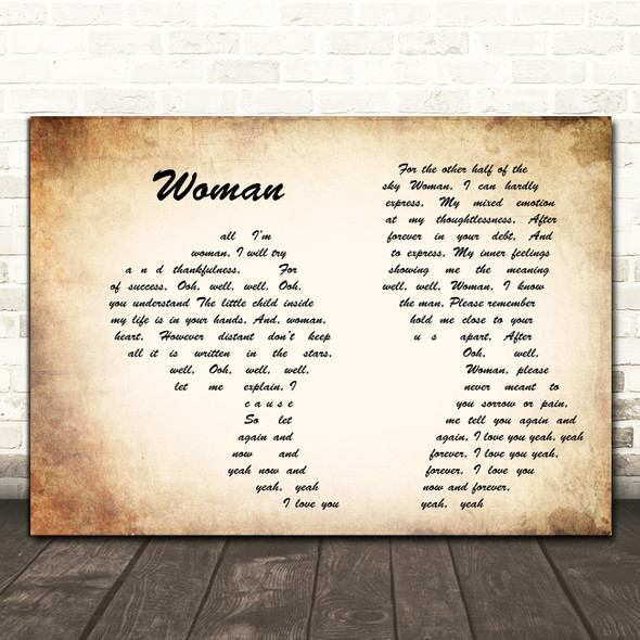 John Lennon Woman Man Lady Couple Song Lyric Music Print