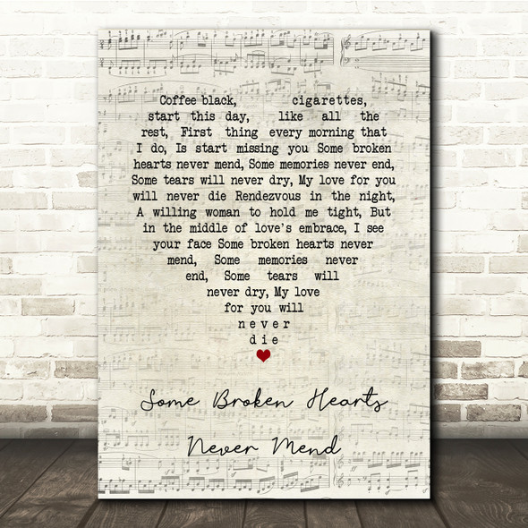 Don Williams Some Broken Hearts Never Mend Script Heart Song Lyric Music Print