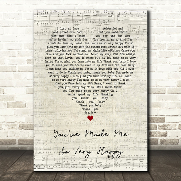 Blood, Sweat & Tears You've Made Me So Very Happy Script Heart Song Lyric Music Print