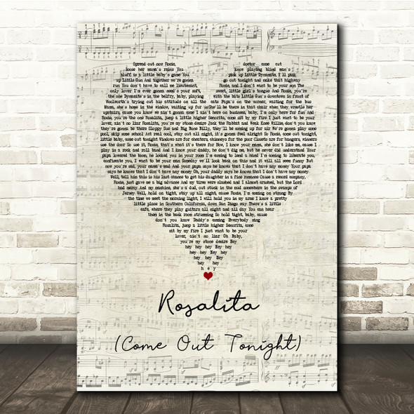 Bruce Springsteen Rosalita (Come Out Tonight) Script Heart Song Lyric Music Print