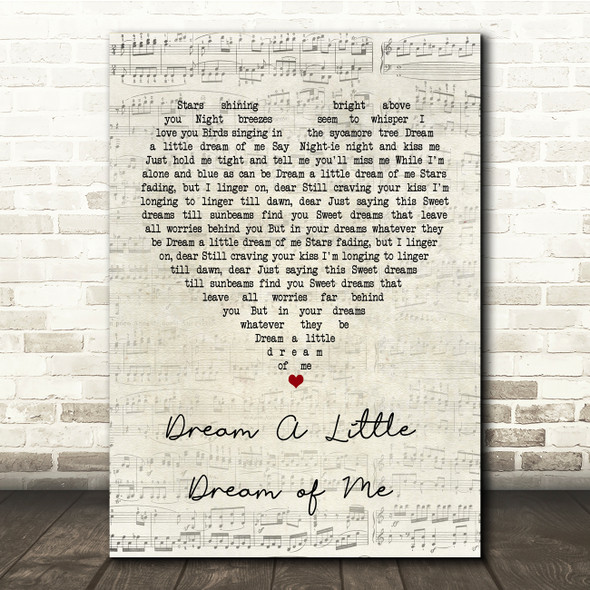 Doris Day Dream A Little Dream of Me Script Heart Song Lyric Music Print