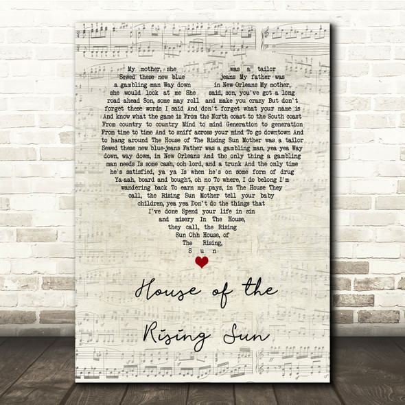 The Animals House of the Rising Sun Script Heart Song Lyric Music Print