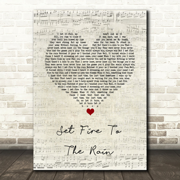 Adele Set Fire To The Rain Script Heart Song Lyric Music Print