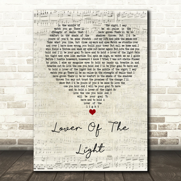 Mumford & Sons Lover Of The Light Script Heart Song Lyric Music Print