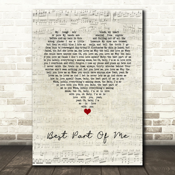 Ed Sheeran feat. YEBBA Best Part Of Me Script Heart Song Lyric Music Print