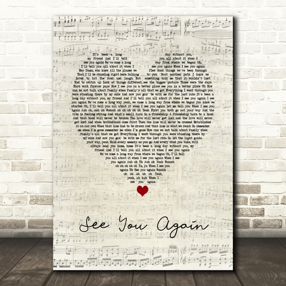 Wiz Khalifa See You Again Script Heart Song Lyric Music Print