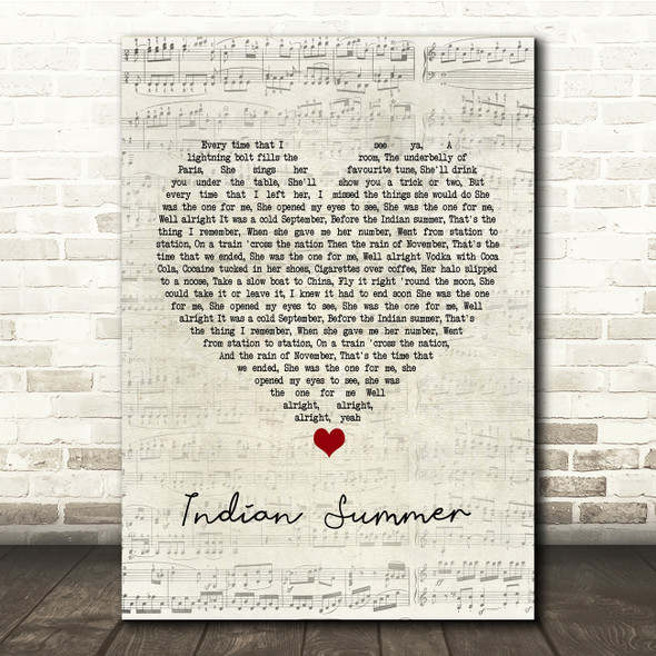 Stereophonics Indian Summer Script Heart Song Lyric Music Print