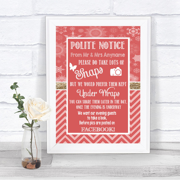 Red Winter Don't Post Photos Facebook Personalized Wedding Sign