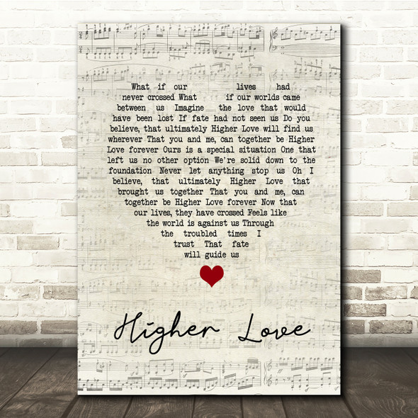 Three Legged Fox Higher Love Script Heart Song Lyric Music Print