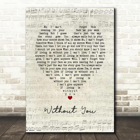 Harry Nilsson Without You Script Heart Song Lyric Music Print