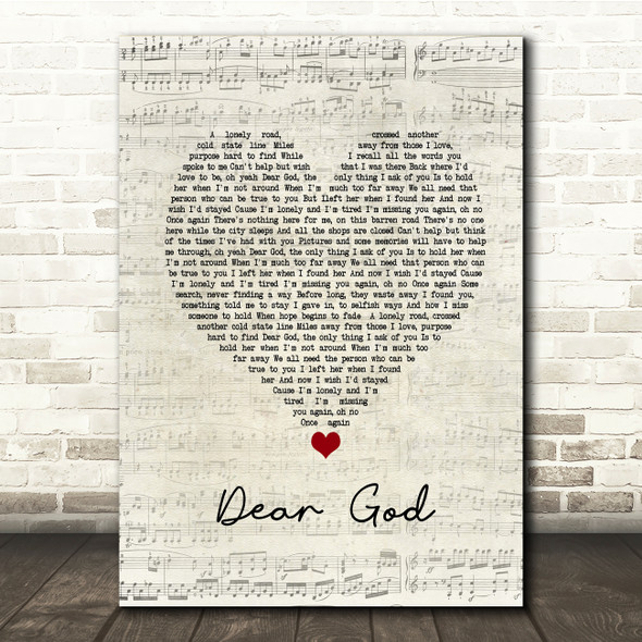 Avenged Sevenfold Dear God Script Heart Song Lyric Music Print