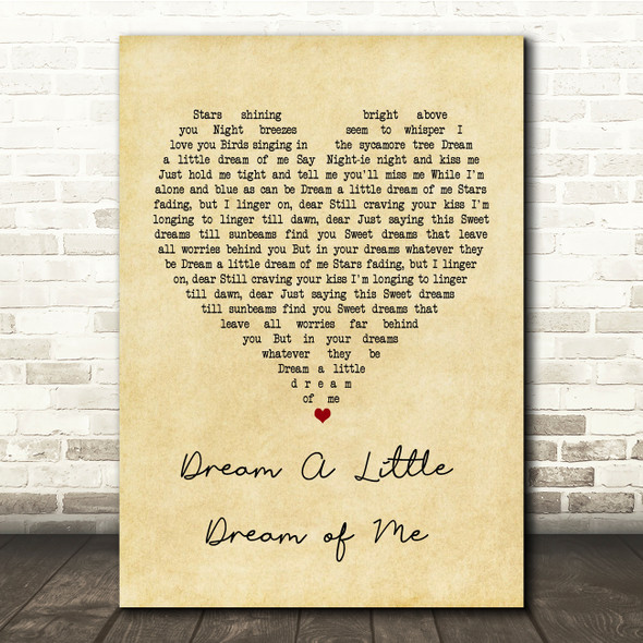 Doris Day Dream A Little Dream of Me Vintage Heart Song Lyric Music Print
