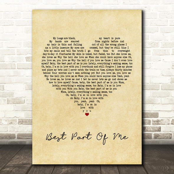 Ed Sheeran Best Part Of Me Vintage Heart Song Lyric Music Print