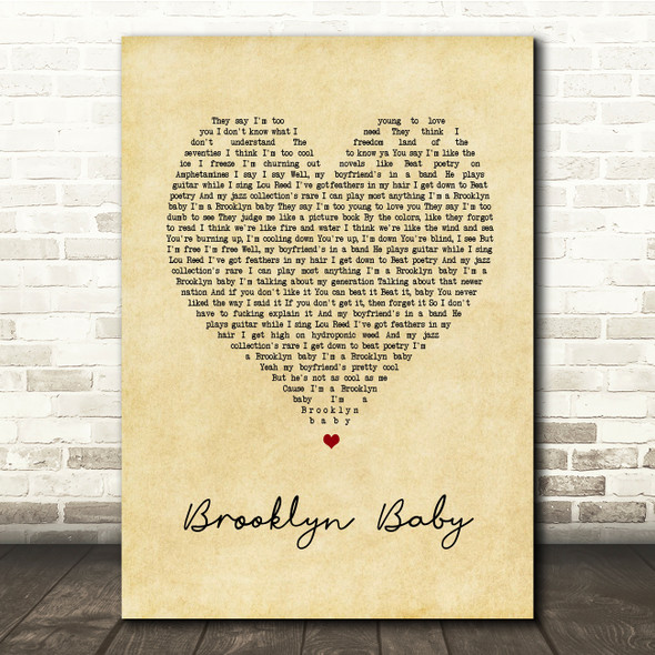 Lana Del Rey Brooklyn Baby Vintage Heart Song Lyric Music Print