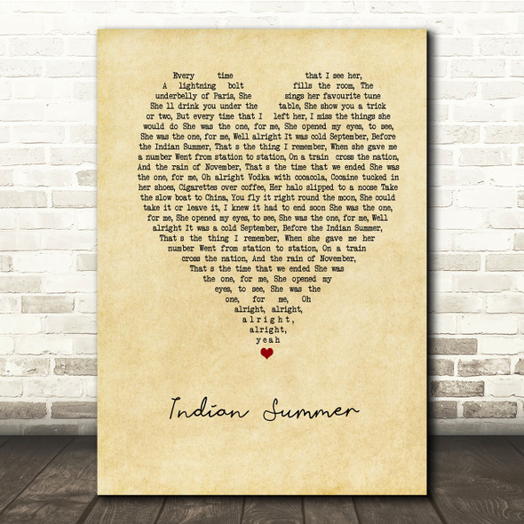 Stereophonics Indian Summer Vintage Heart Song Lyric Quote Music Print