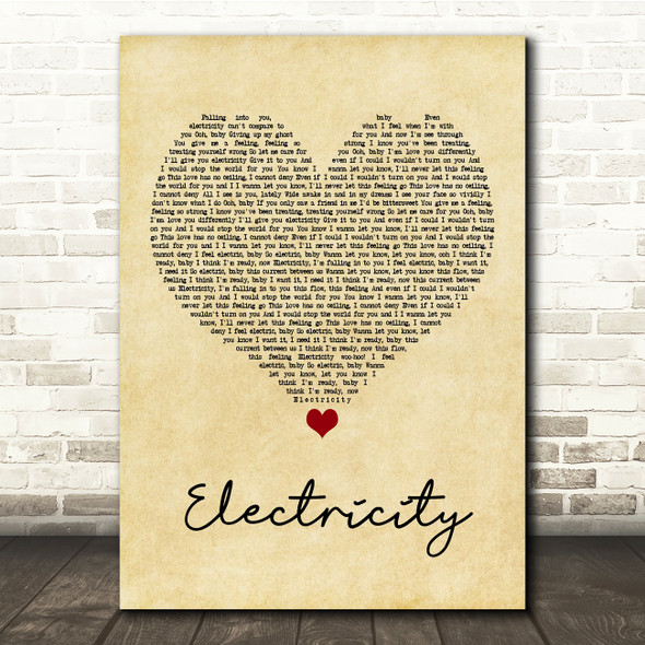 Silk City & Dua Lipa Electricity Vintage Heart Song Lyric Music Print