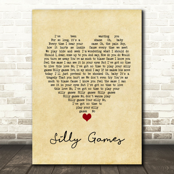 Janet Kay Silly Games Vintage Heart Song Lyric Music Print