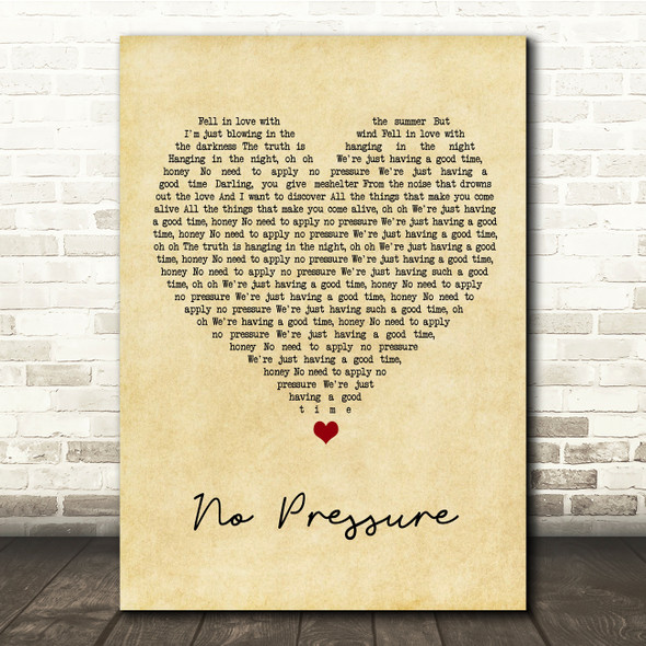 The Kooks No Pressure Vintage Heart Song Lyric Music Print