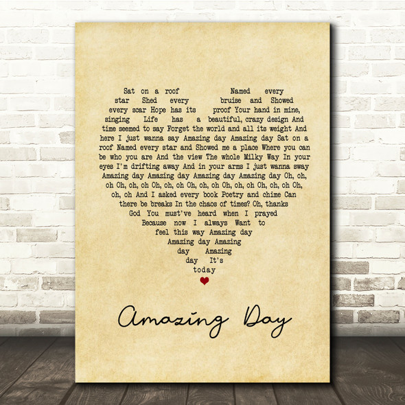 Coldplay Amazing Day Vintage Heart Song Lyric Music Print