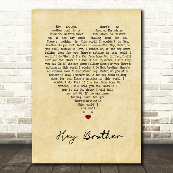 Avicii Hey Brother Vintage Heart Song Lyric Music Print