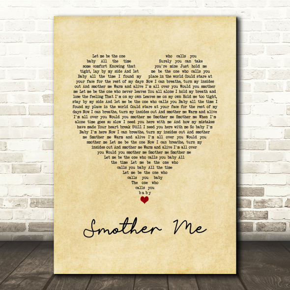 The Used Smother Me Vintage Heart Song Lyric Music Print