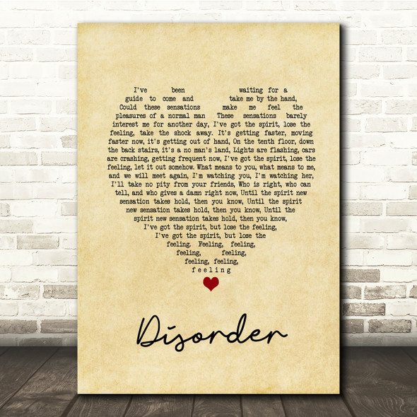 Joy Division Disorder Vintage Heart Song Lyric Music Print