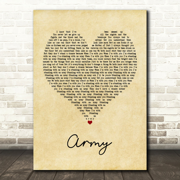Ellie Goulding Army Vintage Heart Song Lyric Music Print