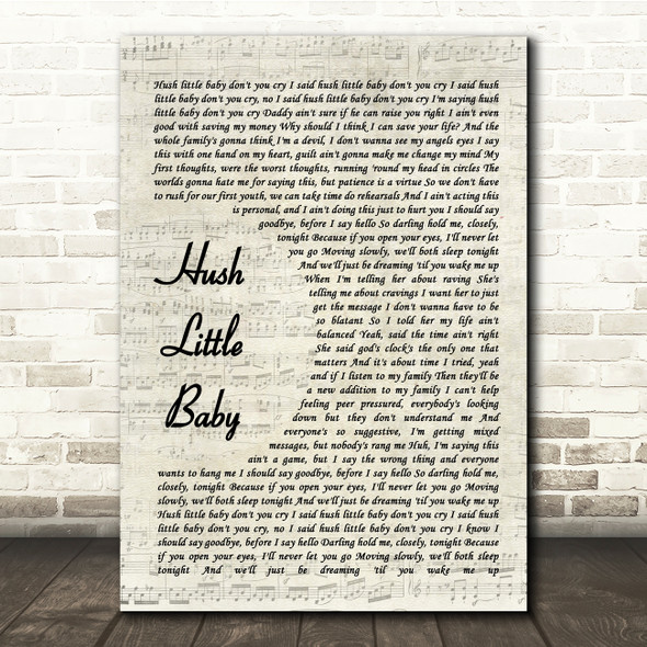 Ed Sheeran feat Wretch 32 Hush little baby Vintage Script Song Lyric Music Print