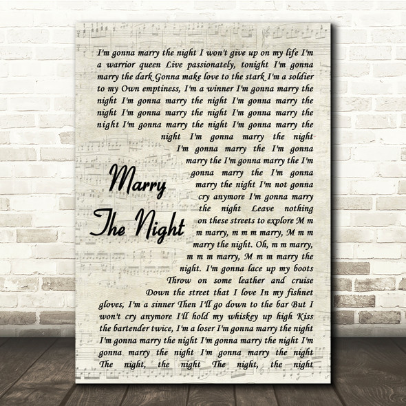 Lady Gaga Marry The Night Vintage Script Song Lyric Music Print