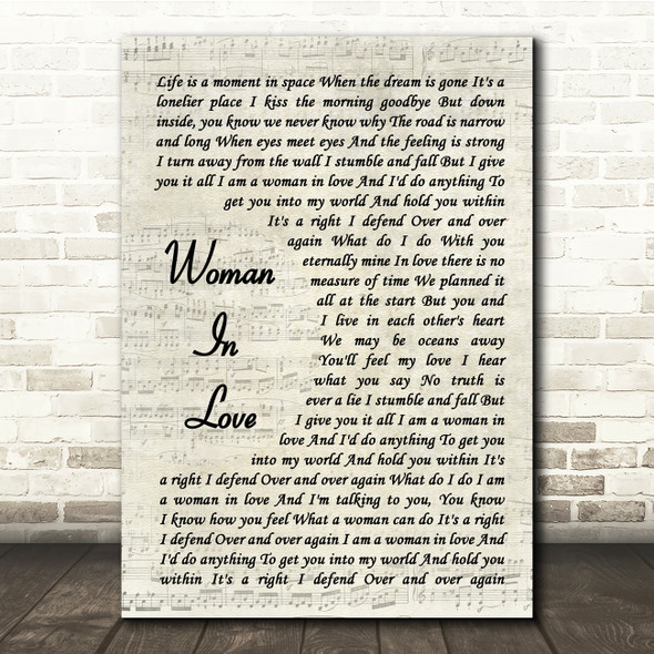 Barbra Streisand Woman In Love Vintage Script Song Lyric Music Print