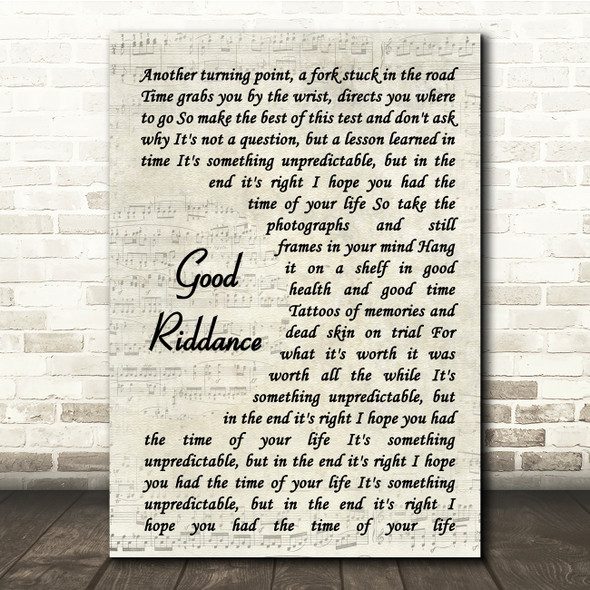 Green Day Good Riddance Vintage Script Song Lyric Music Print