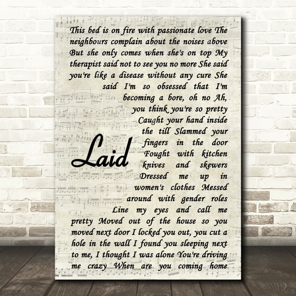 James Laid Vintage Script Song Lyric Music Print