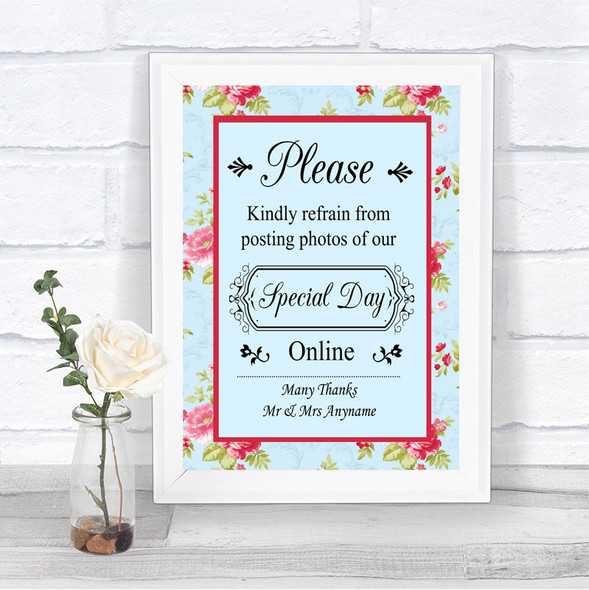 Shabby Chic Floral Don't Post Photos Online Social Media Wedding Sign