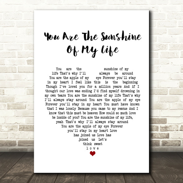 Stevie Wonder You Are The Sunshine Of My Life White Heart Song Lyric Music Print