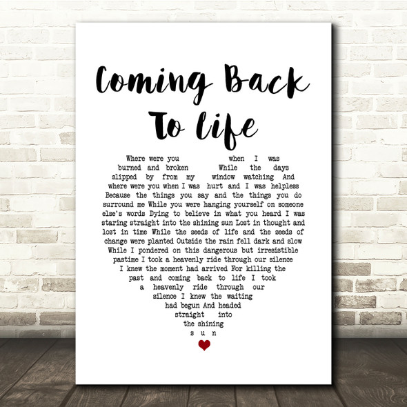 Pink Floyd Coming Back To Life White Heart Song Lyric Music Print