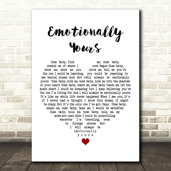 Bob Dylan Emotionally Yours White Heart Song Lyric Music Print