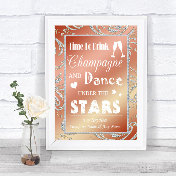 Coral Pink Drink Champagne Dance Stars Personalized Wedding Sign