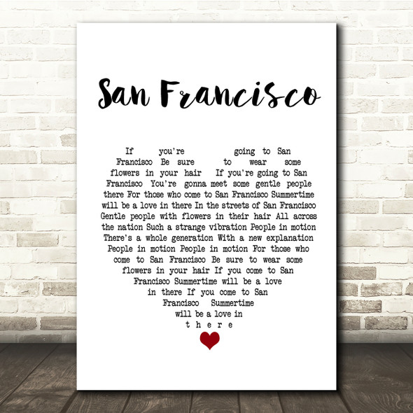 Scott McKenzie San Francisco White Heart Song Lyric Music Print