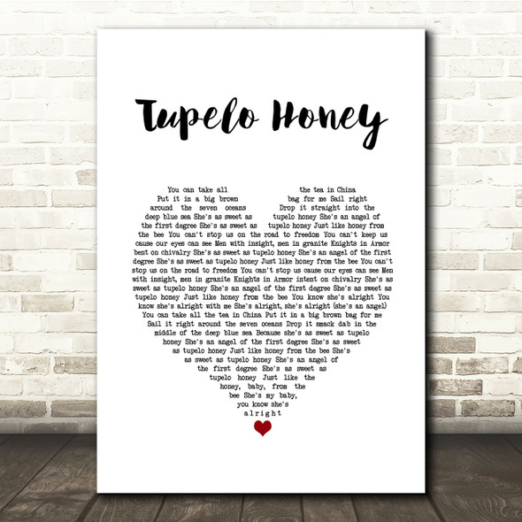 Van Morrison Tupelo Honey White Heart Song Lyric Music Print