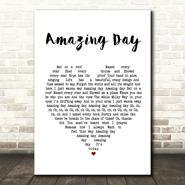 Coldplay Amazing Day White Heart Song Lyric Music Print