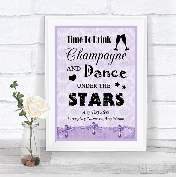 Lilac Shabby Chic Drink Champagne Dance Stars Personalized Wedding Sign