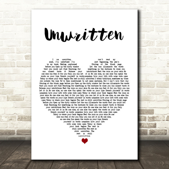 Natasha Bedingfield Unwritten White Heart Song Lyric Music Print