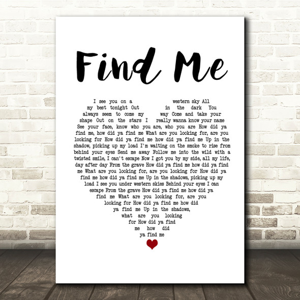 Kings Of Leon Find Me White Heart Song Lyric Music Print