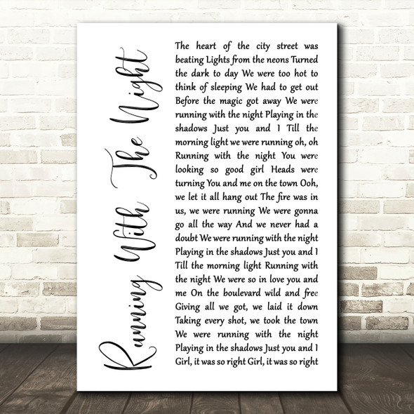 Lionel Richie Running With The Night White Script Song Lyric Music Print