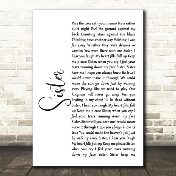 Dave Matthews Sister White Script Song Lyric Music Print